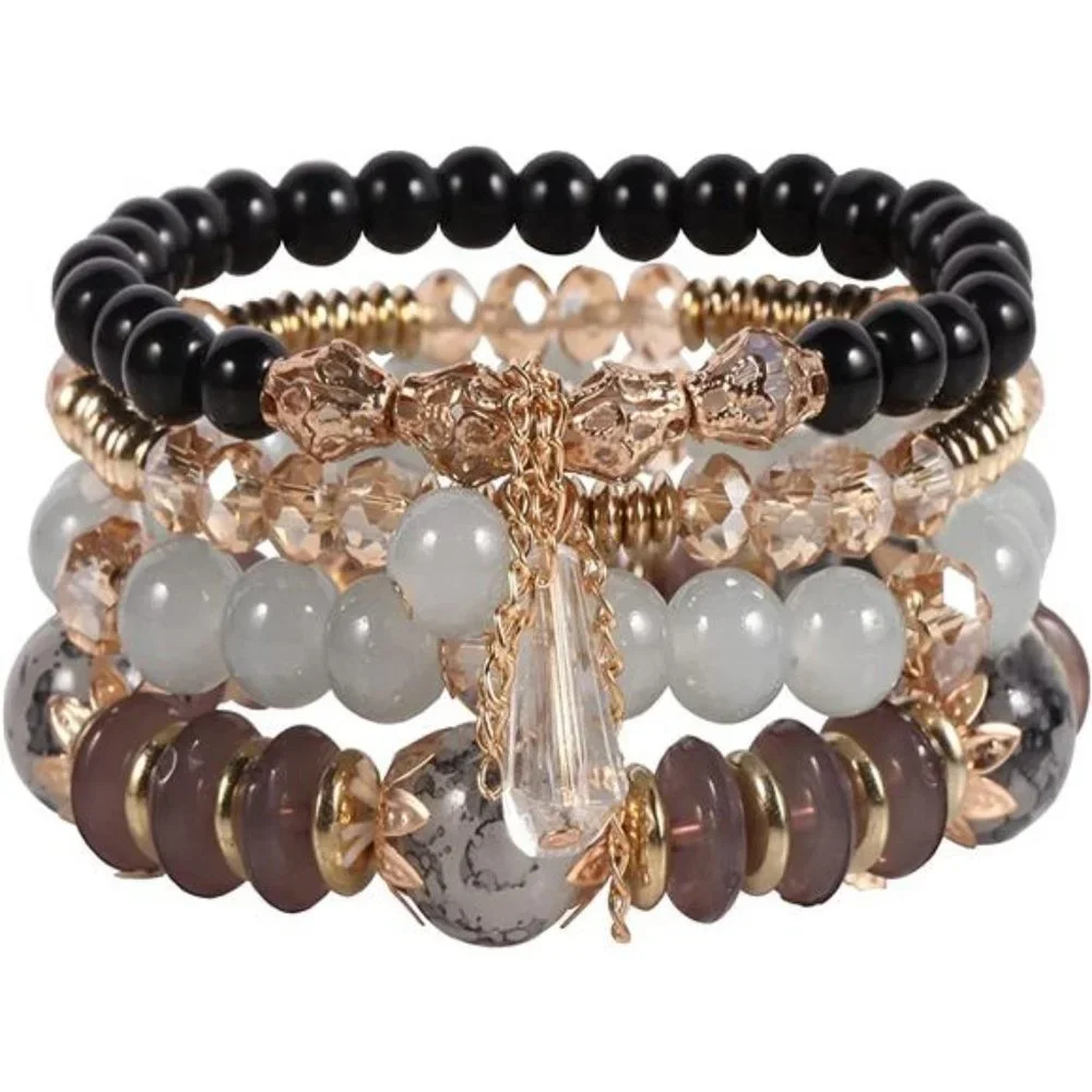 Bohemian Boho Stackable Bracelets for Women Set - Girls Stretch Stackable Beads - Picture 3 of 5
